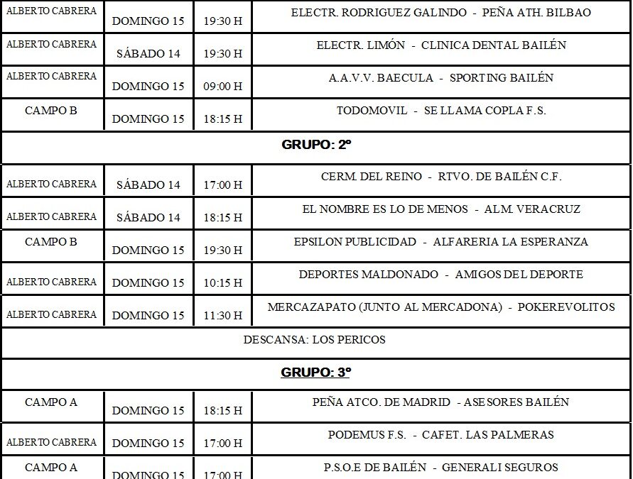 Liga Local de Fútbol 7  Horarios 1ª y 2ªJornada