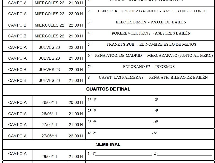 Horarios de la Liga Local de Fútbol 7 2011