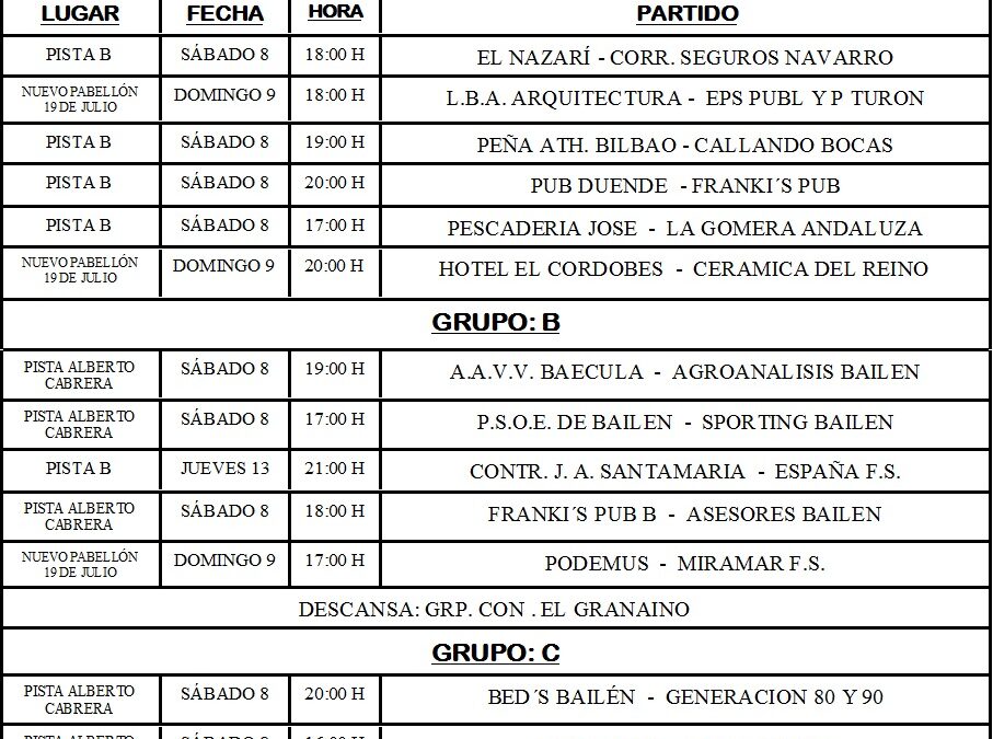 1ª Jornada de la Liga local de Fútbol Sala Temporada 2011/12