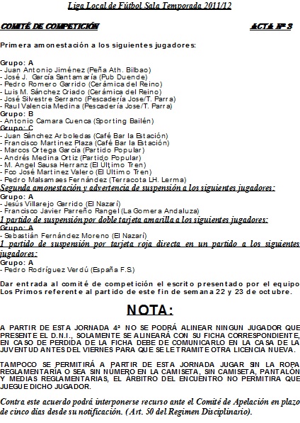 4ª Jornada de la Liga Local de Fútbol Sala Temporada 2011/12