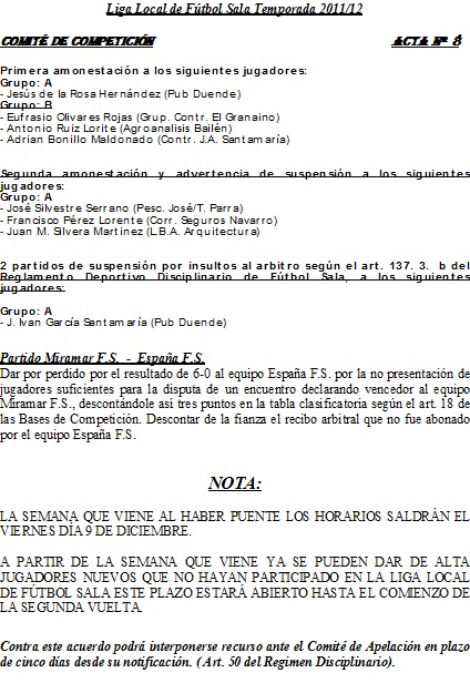 9ª Jornada de la Liga Local de Fútbol Sala Temporada 2011/12