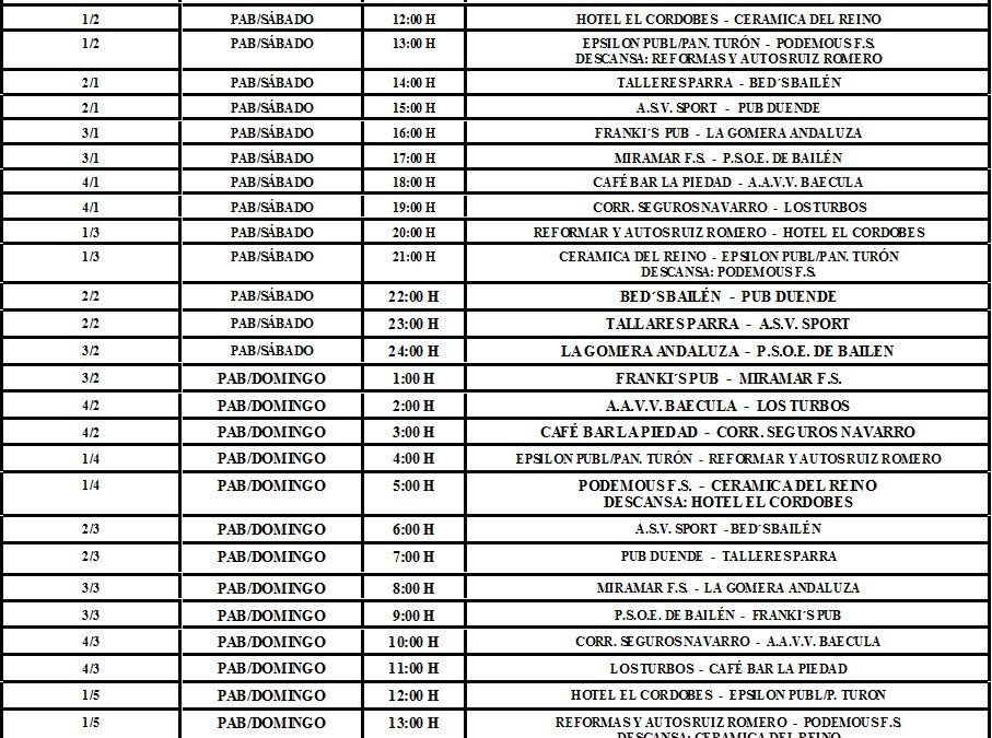 Horarios de las XVI 28 horas Locales de Fútbol Sala «Memorial José Parreño Villarejo»