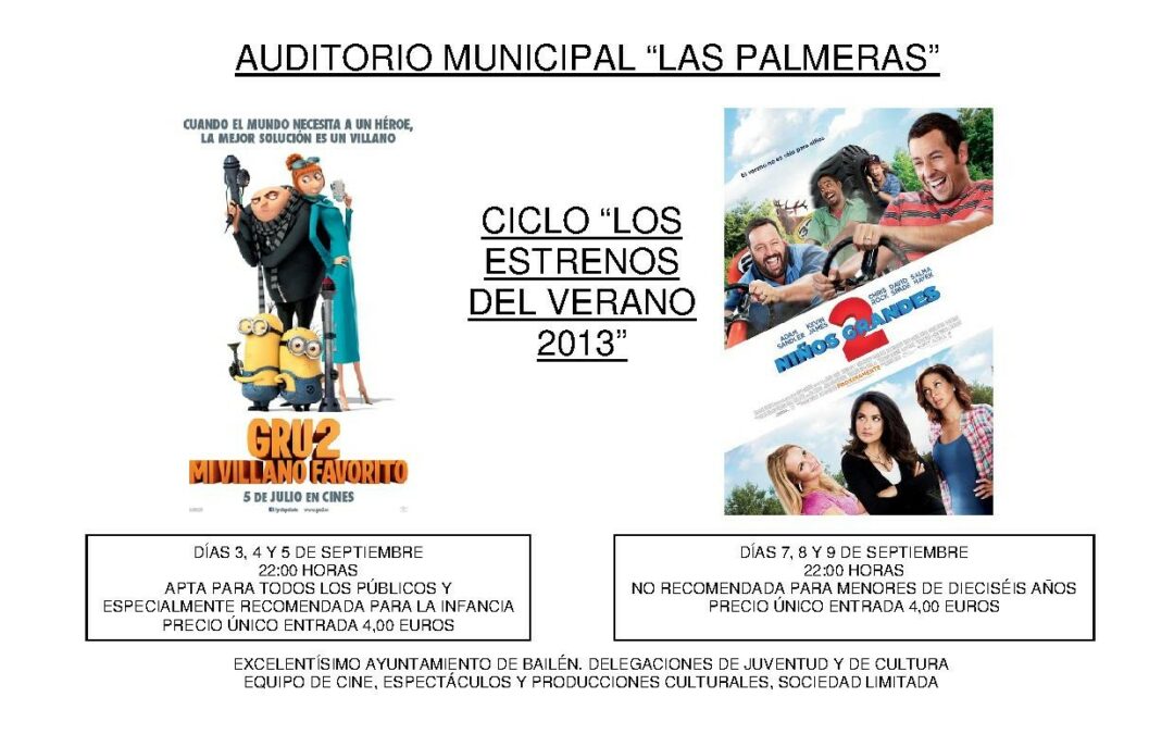 EL CINE DE VERANO EN BAILÉN AMPLÍA SU CARTELERA
