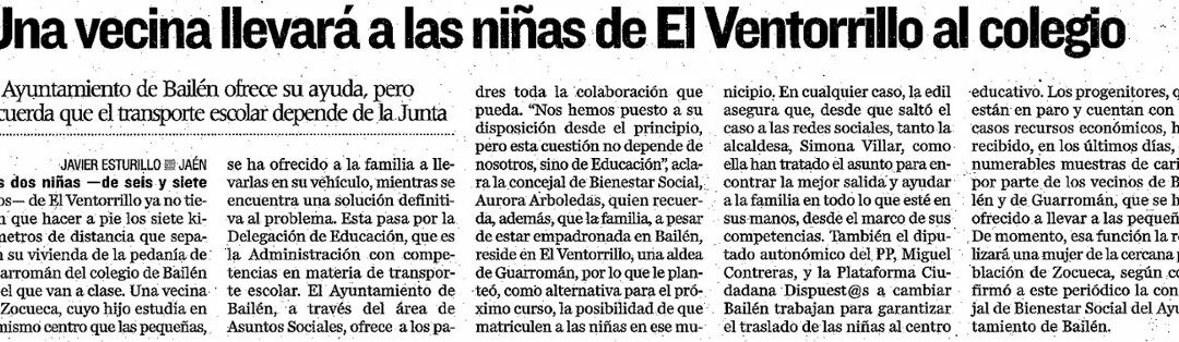 UNA VECINA LLEVARÁ A LAS NIÑAS DE EL VENTORILLO AL COLEGIO