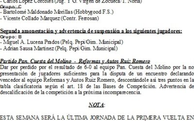 HORARIOS LIGA LOCAL DE FÚTBOL SALA JORNADA 9ª