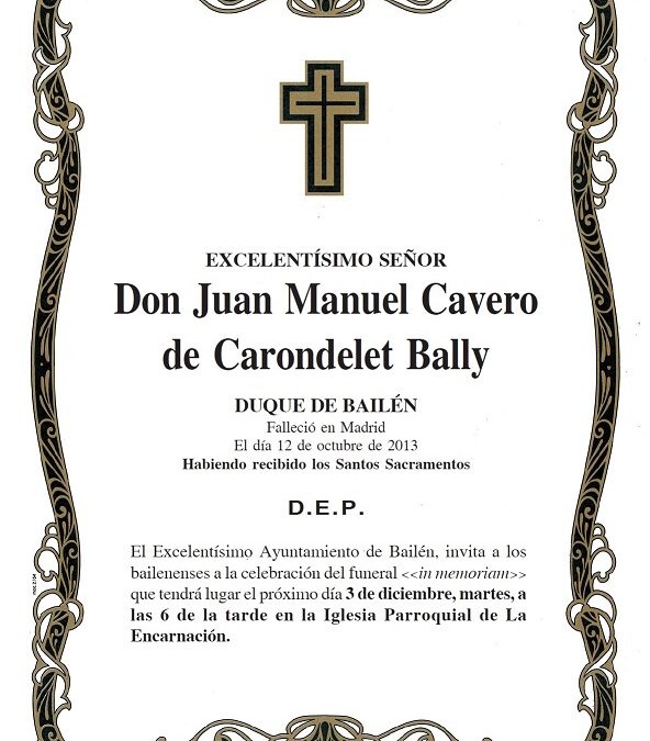 FUNERAL “IN MEMORIAM” AL DUQUE DE BAILÉN