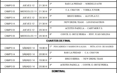 LIGA LOCAL DE FÚTBOL 7 HORARIOS CUARTOS DE FINAL