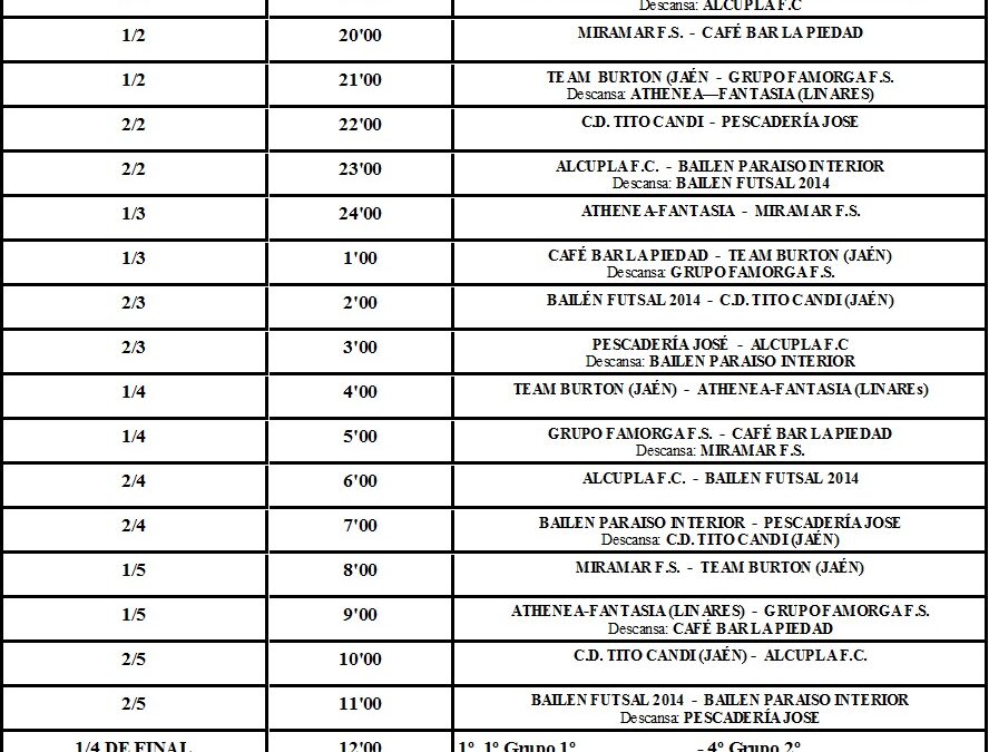 HORARIOS MARATHÓN DE FÚTBOL SALA 2014