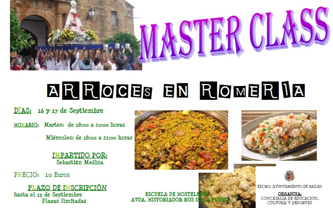 EL AYUNTAMIENTO CONVOCA UNA MASTER CLASS  “ARROCES EN ROMERIA”