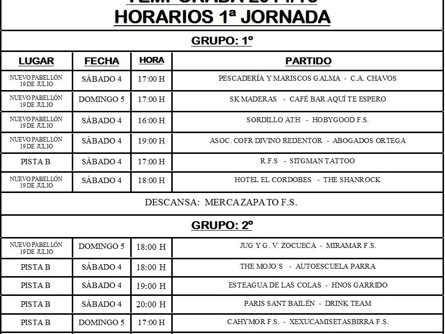 LIGA LOCAL DE FÚTBOL SALA JORNADA: 1ª