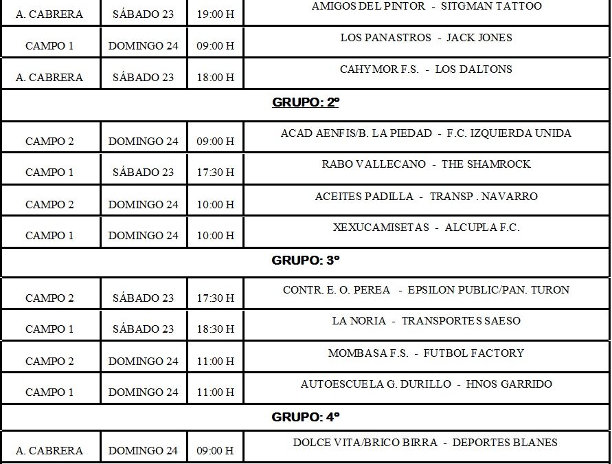 LIGA LOCAL DE FÚTBOL 7 HORARIOS 1ª Y 2ª JORNADA