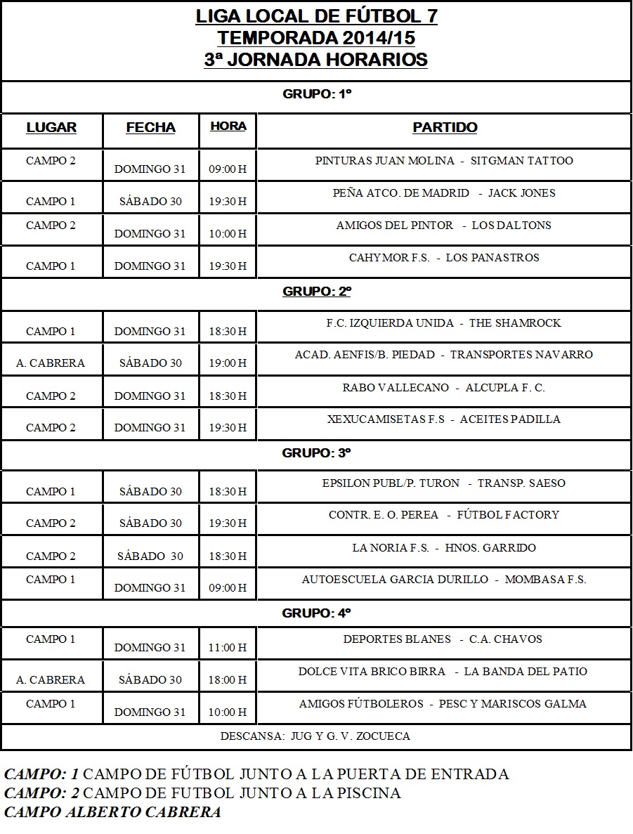 JORNADA 3ª LIGA LOCAL DE FÚTBOL 7