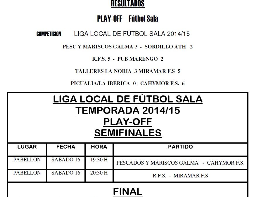 LIGA LOCAL DE FÚTBOL SALA TEMPORADA 2014/15 SEMINIFALES Y FINAL
