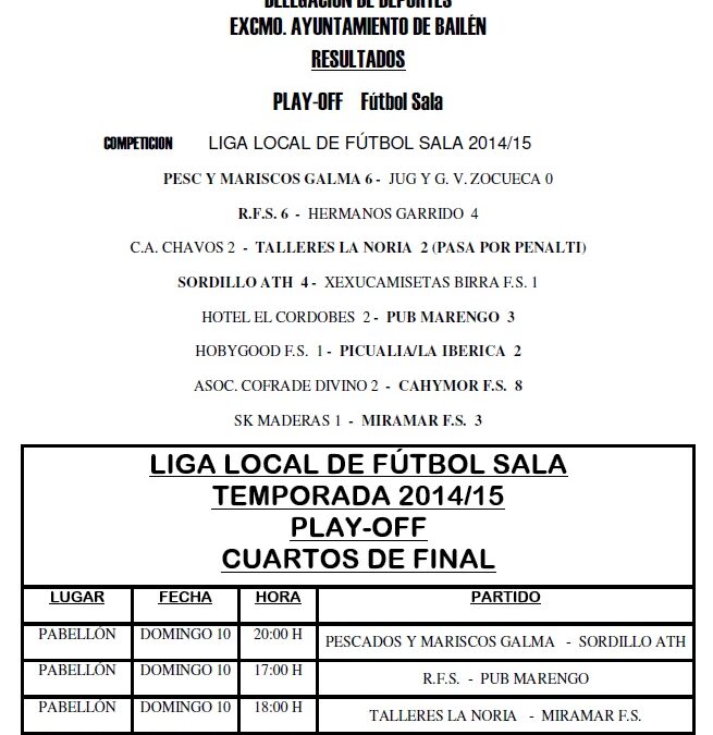 LIGA LOCAL DE FÚTBOL SALA PLAY-OFF CUARTOS DE FINAL