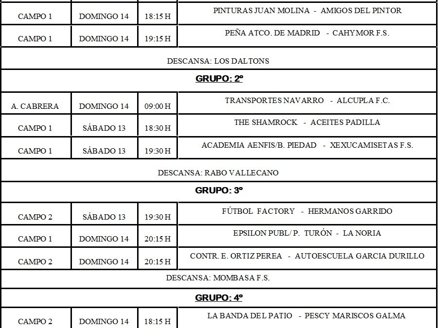 LIGA LOCAL DE FÚTBOL 7 HORARIOS JORNADA: 7ª