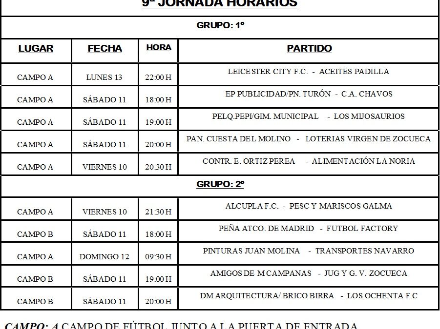LIGA LOCAL DE FUTBOL 7 HORARIOS