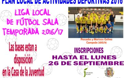 APERTURA DEL PLAZO DE INSCRIPCIÓN PARA  LA LIGA LOCAL DE FÚTBOL SALA 2016/17