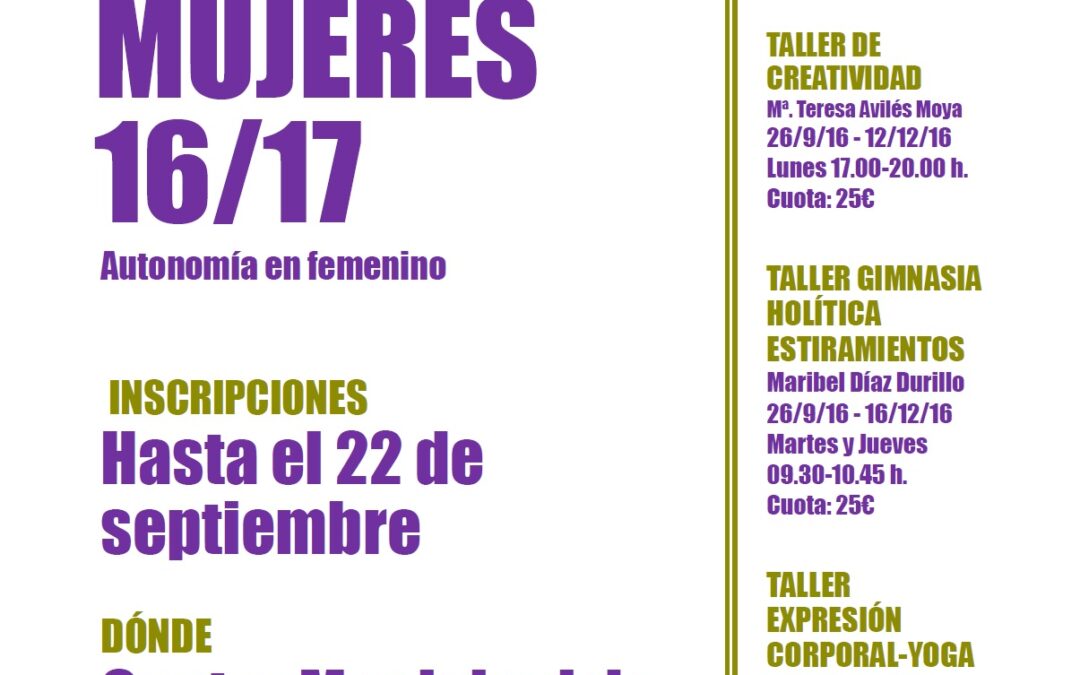 ABIERTO EL PLAZO DE INSCRIPCIÓN PARA PARTICIPAR  EN LAS ACTIVIDADES DEL CENTRO DE LA MUJER