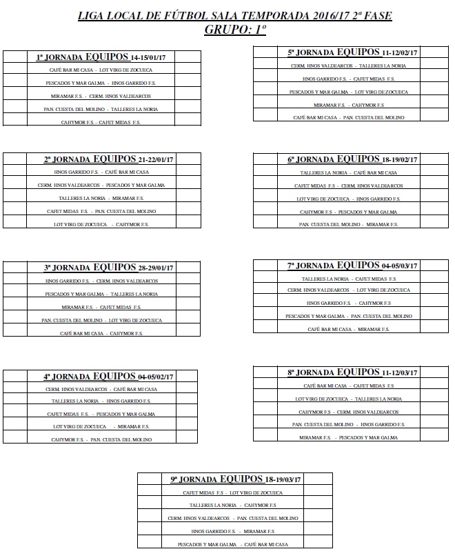 Calendario Grupo 1º