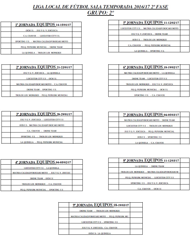 Calendario Grupo 2º