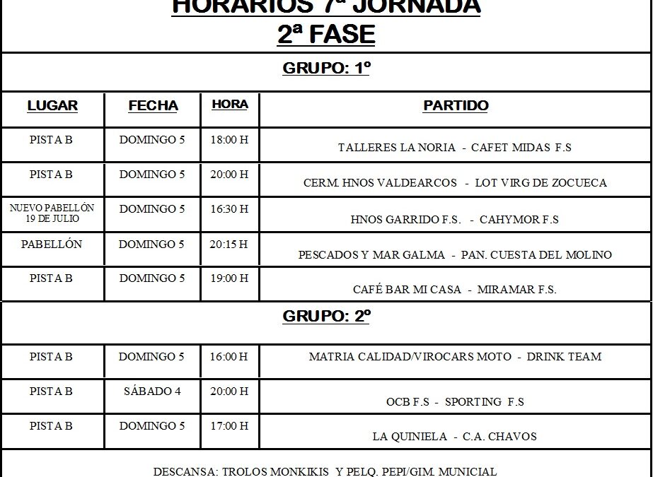 LIGA LOCAL DE FÚTBOL SALA HOARIOS 7ª JORNADA 2ª FASE