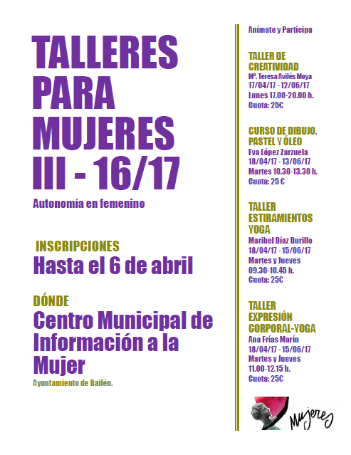 ABIERTO EL PLAZO DE INSCRIPCIÓN PARA PARTICIPAR EN LAS ACTIVIDADES DEL CENTRO DE LA MUJER DURANTE EL ÚLTIMO TRIMESTRE DEL CURSO