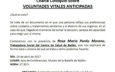 CHARLA COLOQUIO SOBRE  VOLUNTADES VITALES ANTICIPADAS