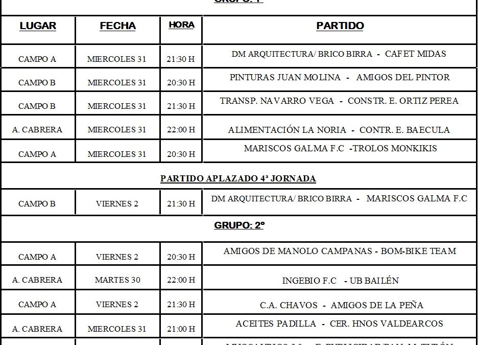 LIGA LOCAL DE FÚTBOL 7 JORNADA 5ª HORARIOS