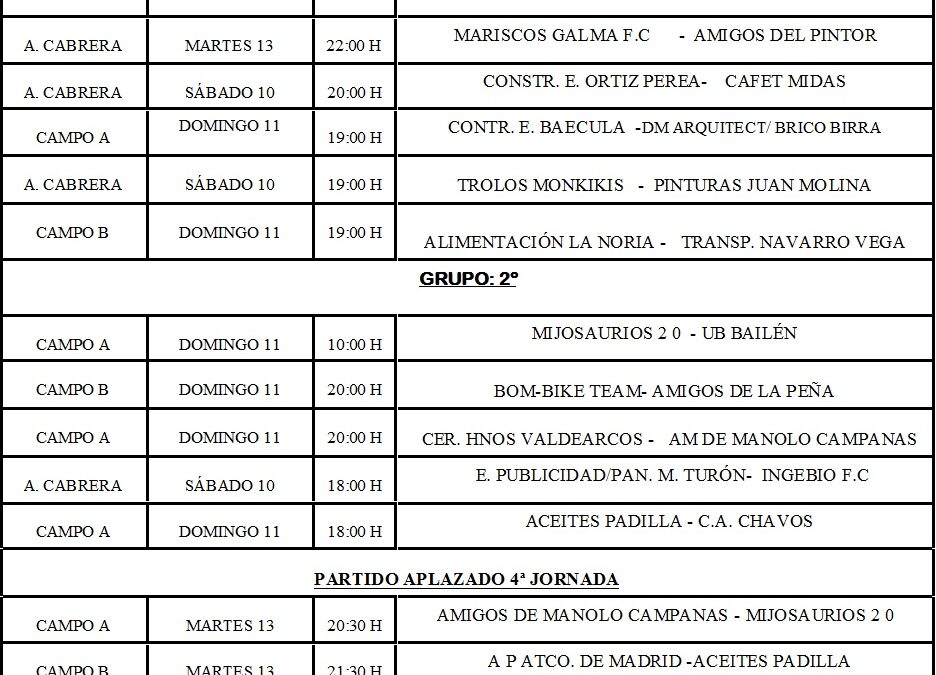 LIGA LOCAL DE FÚTBOL 7 HORARIOS 8ª Y 9ª JORNADA