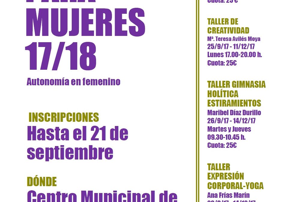 ABIERTO EL PLAZO DE INSCRIPCIÓN PARA PARTICIPAR EN LAS ACTIVIDADES DEL CENTRO DE LA MUJER