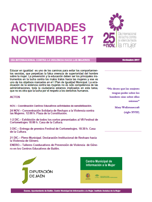 AMPLIO PROGRAMA DE ACTIVIDADES DE SENSIBILIZACIÓN PARA CONMEMORAR EL DÍA INTERNACIONAL  CONTRA LA VIOLENCIA HACIA LAS MUJERES