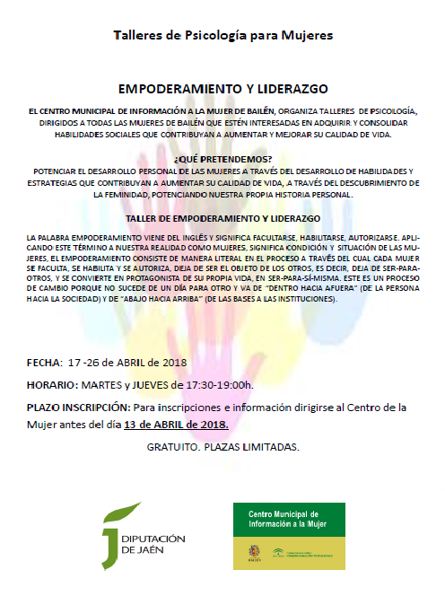 TALLER DE PSICOLOGÍA PARA MUJERES EMPORAMIENTO Y LIDERAZGO