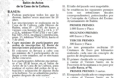 SE CONVOCA EL XXXV CONCURSO NACIONAL DE SAETAS  “CIUDAD DE BAILÉN” Y EL I CONCURSO LITERARIO  SEMANA SANTA DE BAILÉN