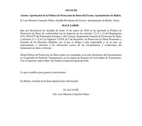 EL AYUNTAMIENTO PUBLICA SU POLÍTICA DE PROTECCIÓN DE DATOS