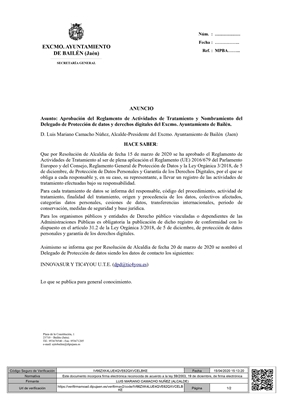 APROBADO EL REGLAMENTO PARA LA PROTECCIÓN DE DATOS PERSONALES