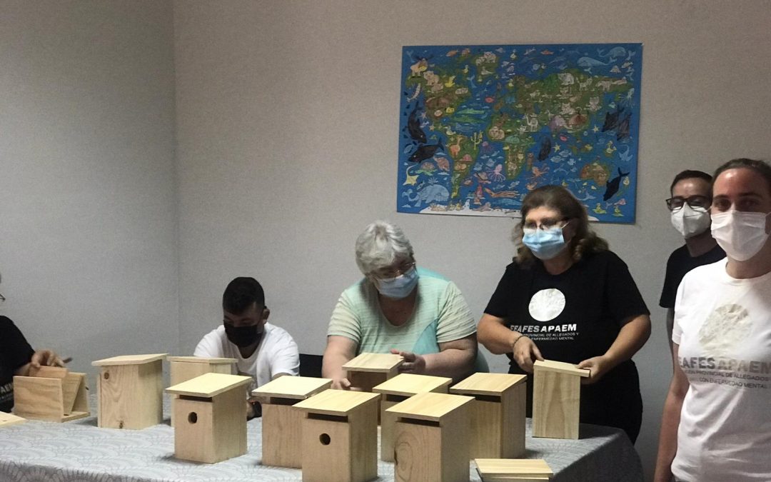 AFAES-APAEM construye casas-nido que posteriormente se instalarán en el Monte Burguillos