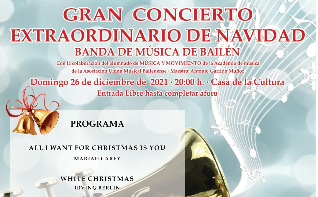 El tradicional Concierto de Navidad de la Banda de Música de Bailén se celebra el día 26