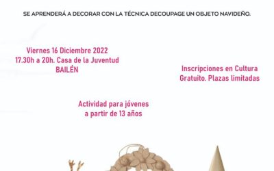 Abierto el plazo de inscripciones para participar en el Taller Decoupage de navidad el día 16 de diciembre para jóvenes a partir de 13 años.