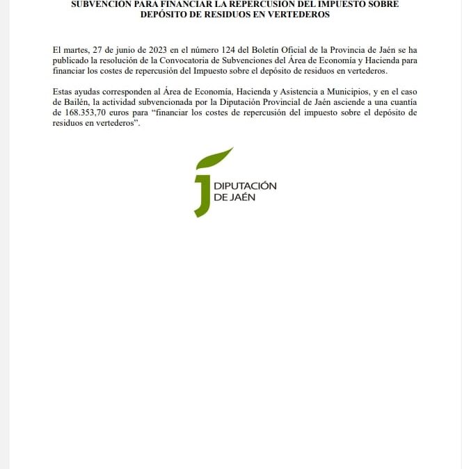 SUBVENCIÓN PARA FINANCIAR LA REPERCUSIÓN DEL IMPUESTO SOBRE DEPÓSITO DE RESIDUOS EN VERTEDEROS