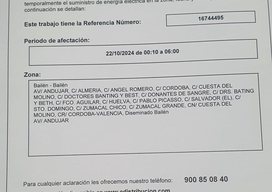Endesa interrumpirá temporalmente el suministro de energía eléctrica