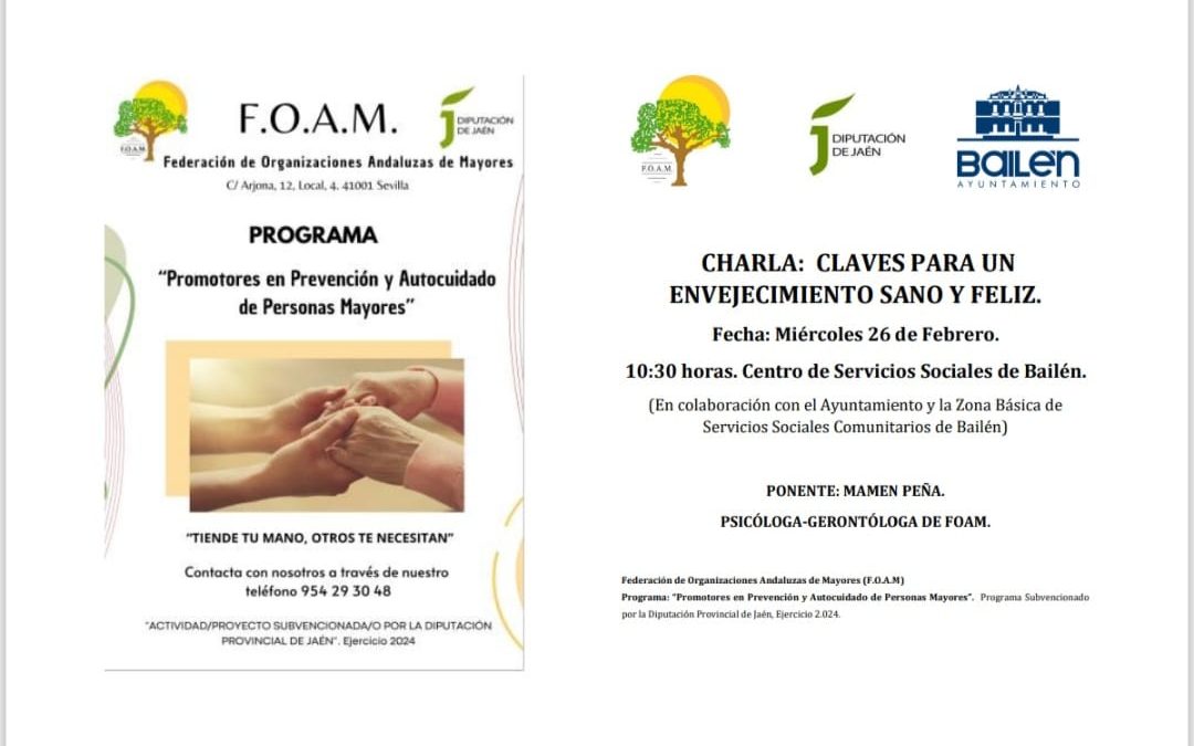 Organizada la charla ‘Claves para un envejecimiento sano y feliz’